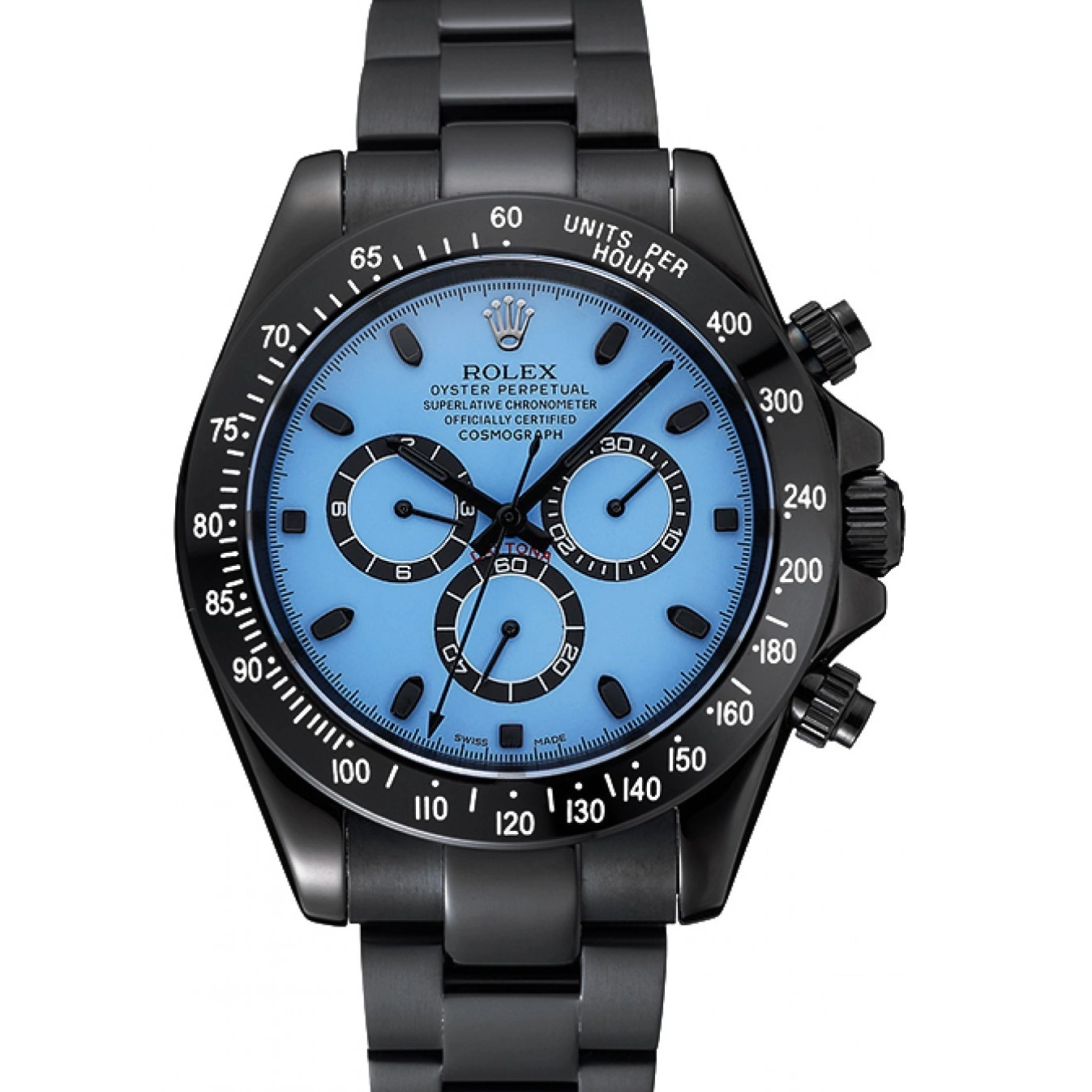 Black Dial Rolex And Daytona Steel 1454250 Case Stainless Blue And Cosmograph Bracelet Black 0601